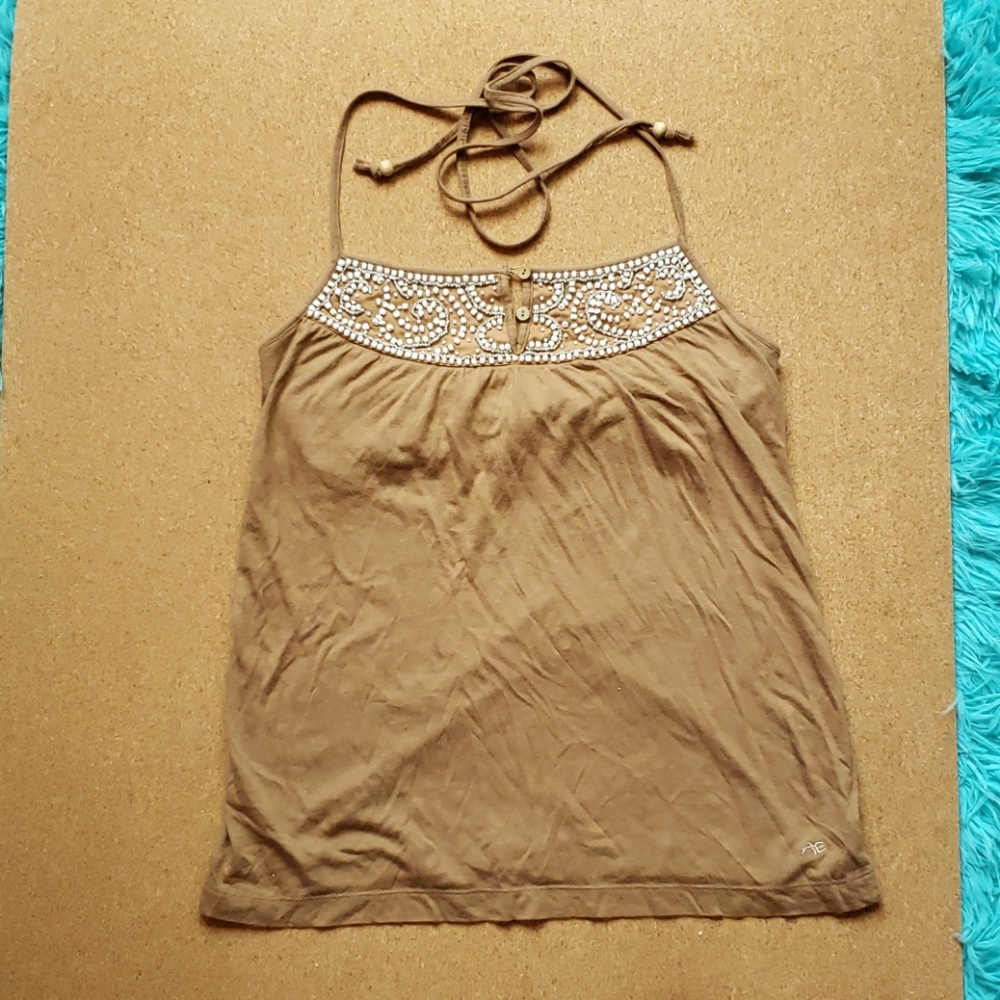 ! Beaded tan halter top
